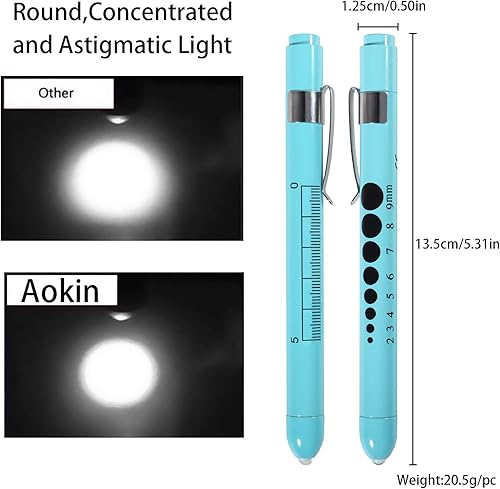 Vista 65 de Aokin Luz médica para enfermera, médico, linterna médica reutilizable LED con medidor de pupila y regla, luz blanca, morado