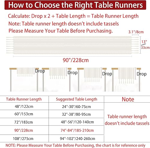 Miniatura 5 de Cenebonxy Camino de mesa rústico bohemio, camino de mesa de lino, camino de mesa de granja, 90 pulgadas de largo para decoración de mesa de comedor,