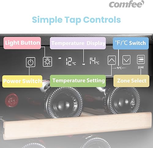 Miniatura 4 de COMFEE' CRW28B7AST Enfriador de vino independiente e integrado, refrigerador de vino de 28 botellas, zona de enfriamiento doble, control digital,