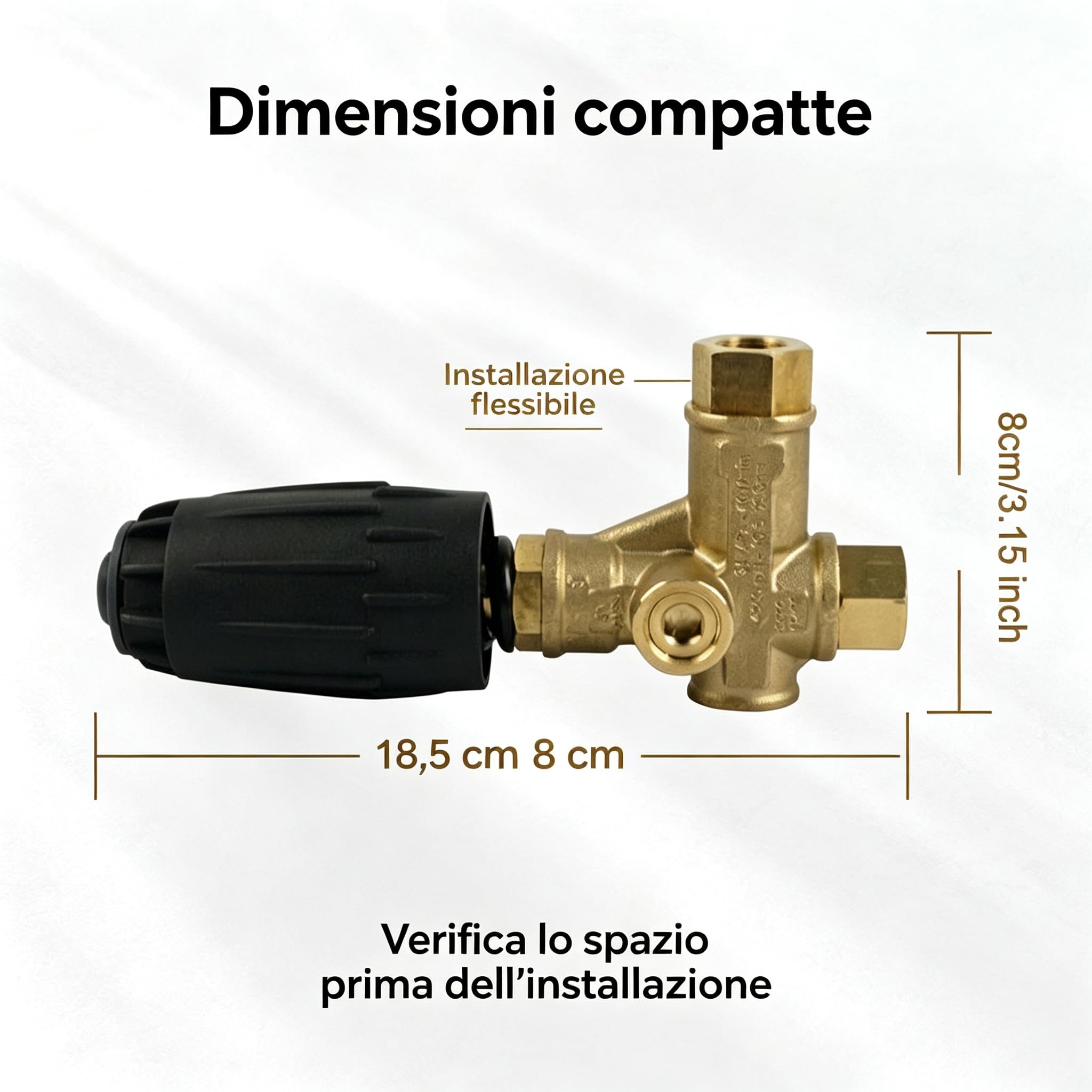 Valvola di scarico idropulitrice,Valvola di scarico idropulitrice in ottone,per Annovi VRT3-310,4500 PSI 10,5 GPM con manopola di regolazione,Raccordo bypass a molla nera