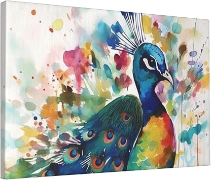 GFLFMXZW Watercolor Peacock Wall Art Canvas Painting Photo Prints Modern Wall Decoration Picture Poster Aesthetic Artwork Framed Ready to Hang for Living Room Bedroom Office 12x18 Inch