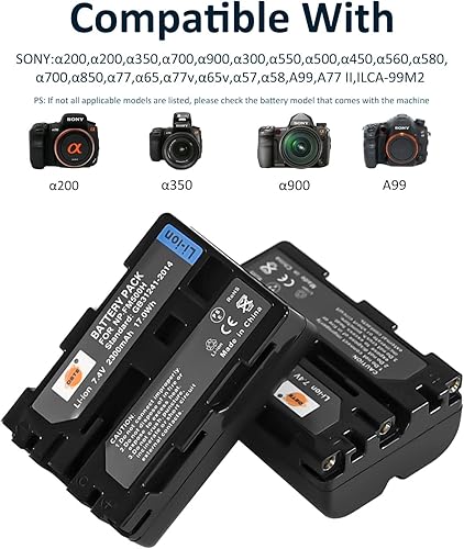 Miniatura 2 de DSTE Repuesto para 2 baterías NP-FM500H + DC01 Adaptador de cargador de viaje y coche compatible con Sony Alpha SLT A58 A57 A99 A77V A77II A350 A450