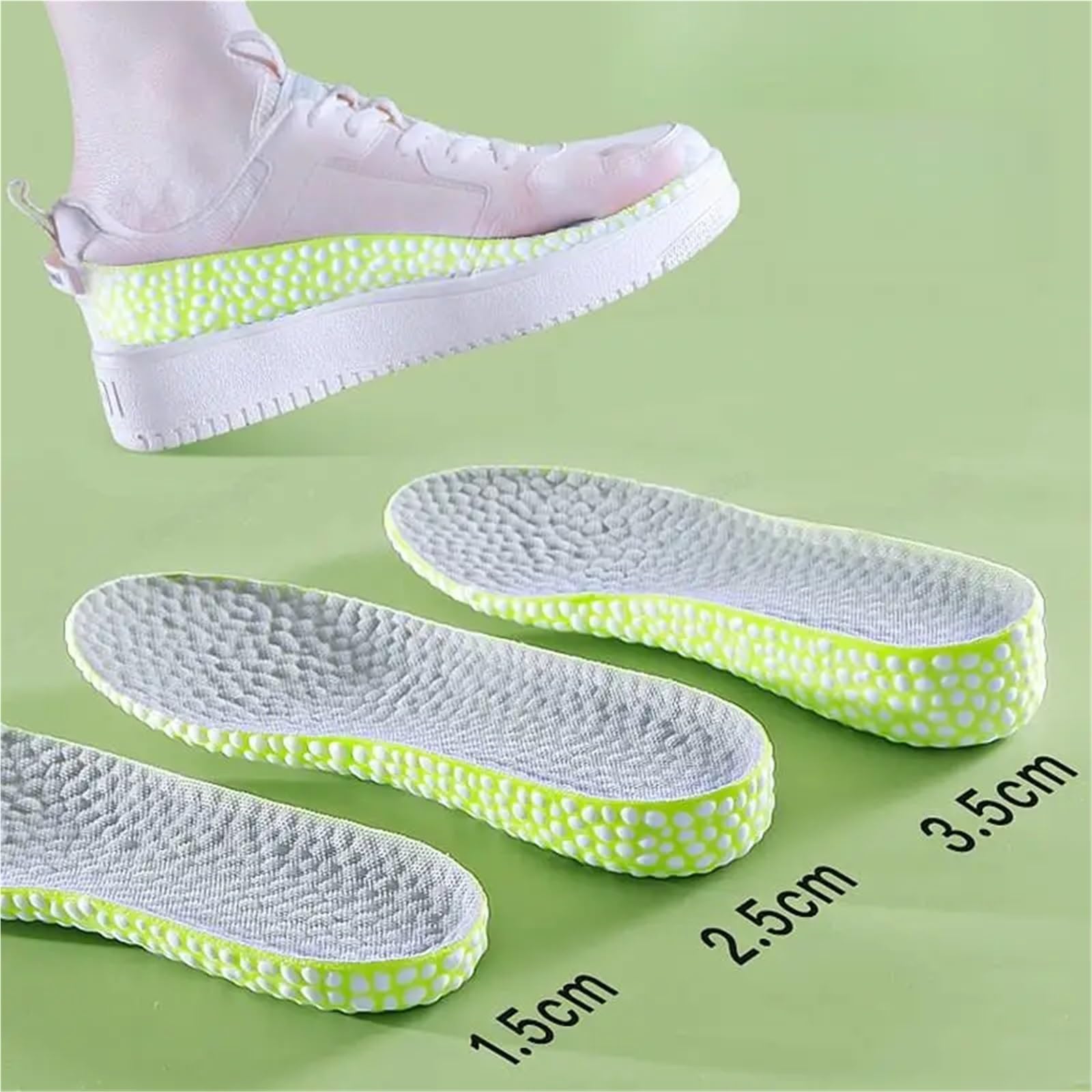Plantillas Altura Hombre Plantillas Suaves For Zapatos De Hombre Y Mujer, For Aumentar La Altura, Cómodas For Correr, Deportivas, 1,5 A 3, Cm(2.5CM-Green,EU35-36)