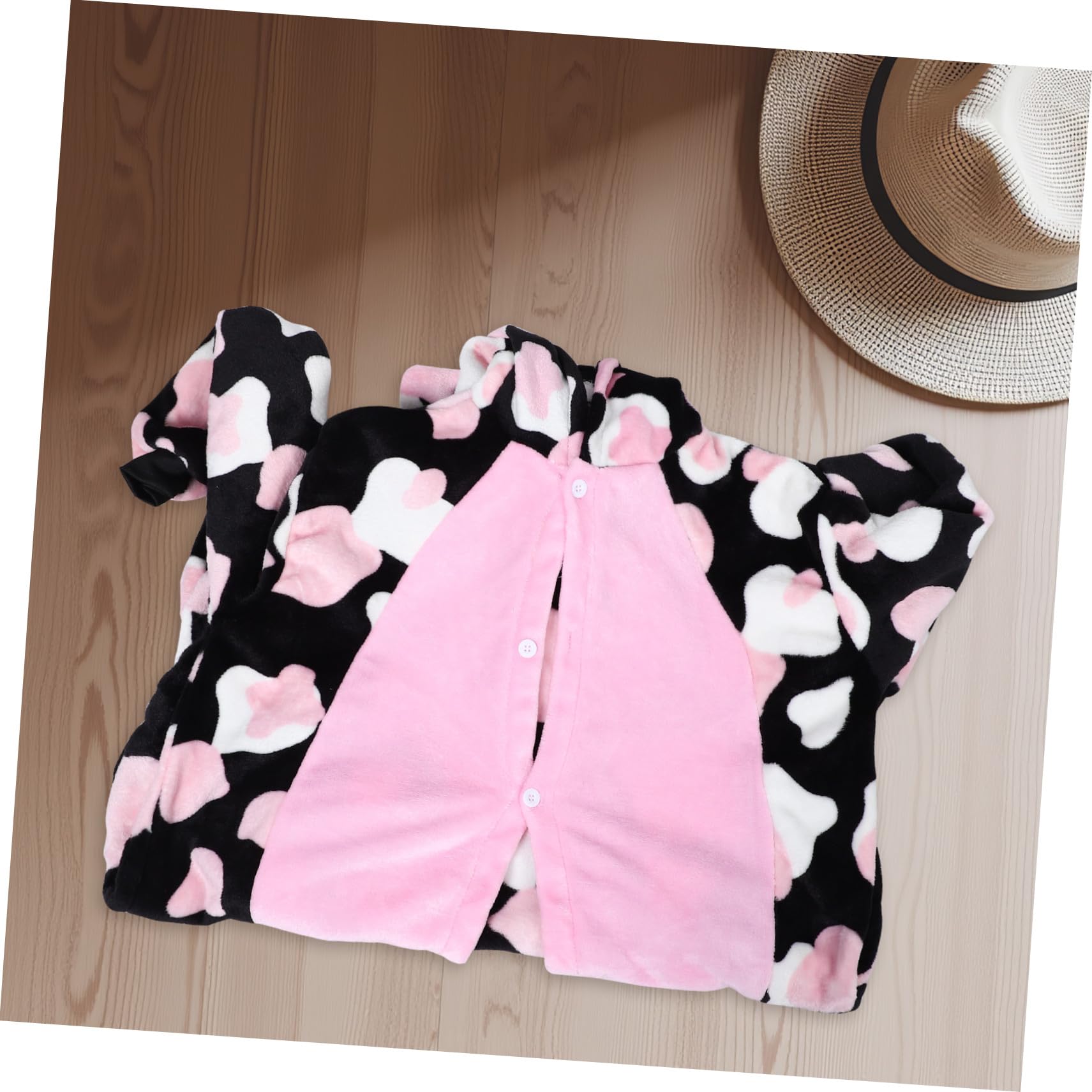 Healeved Pijama Entero Unisex Estampado de Vaca y Flores Rosadas Mono Animal para Carnaval y Disfraz Ropa de Dormir Gruesa y Cálida para Hombre y Mujer XL