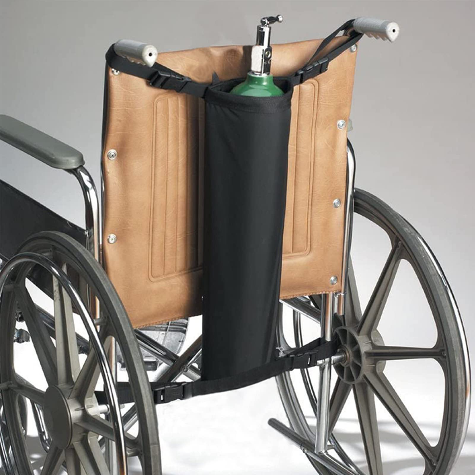 Soporte de Tanque de oxígeno para Silla de Ruedas, Correas Ajustables de la Bolsa de Transporte del Cilindro, 600D Oxford Heavy Duty, Tamaño de Silla de Ruedas estándar,Negro,70x25cm