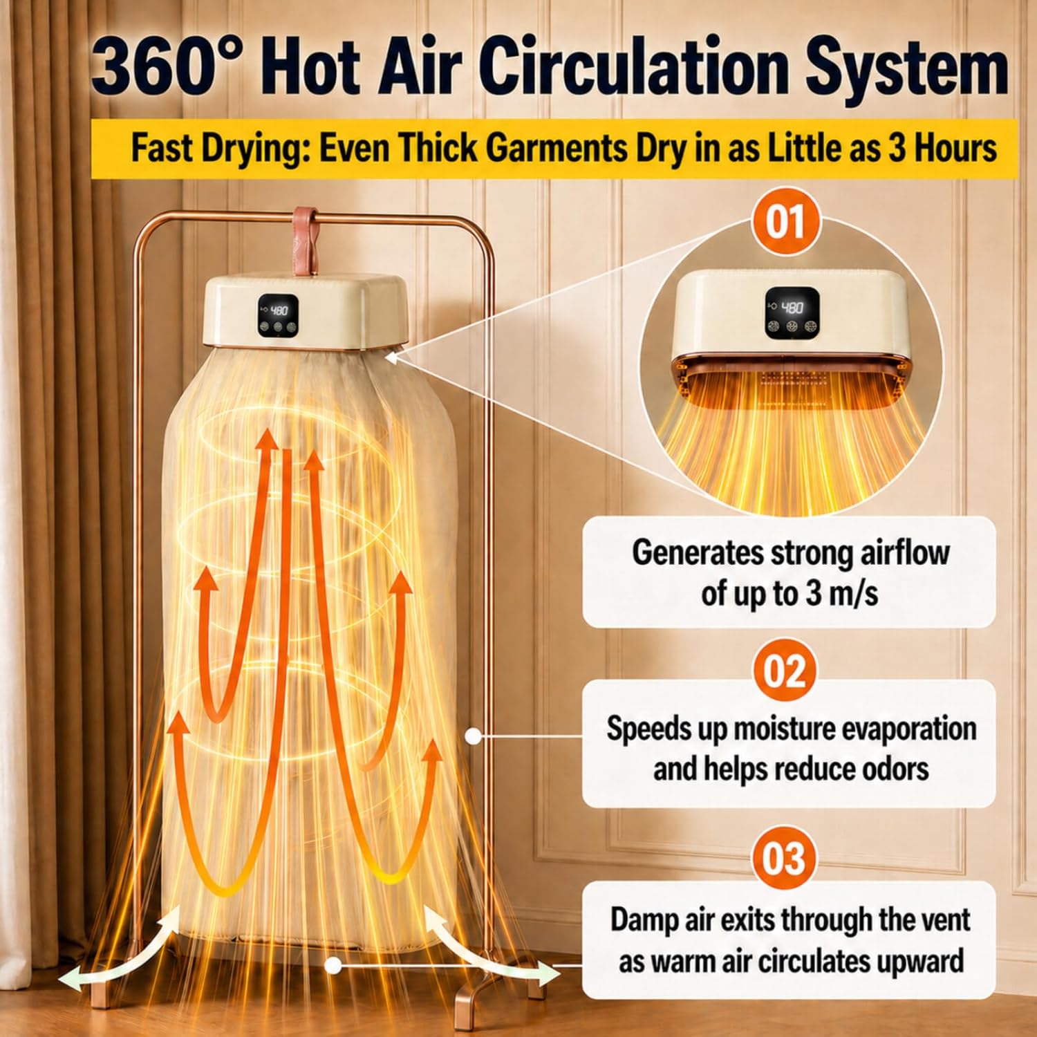 Portable Clothes Dryer【Safe Quiet Fast & 1-Year Free Replacement】Upgraded Mini Dryer with Adjustable Timer & Remote Control, Drying Machine for Apartment, RV, Travel, Dorm(Khaki)