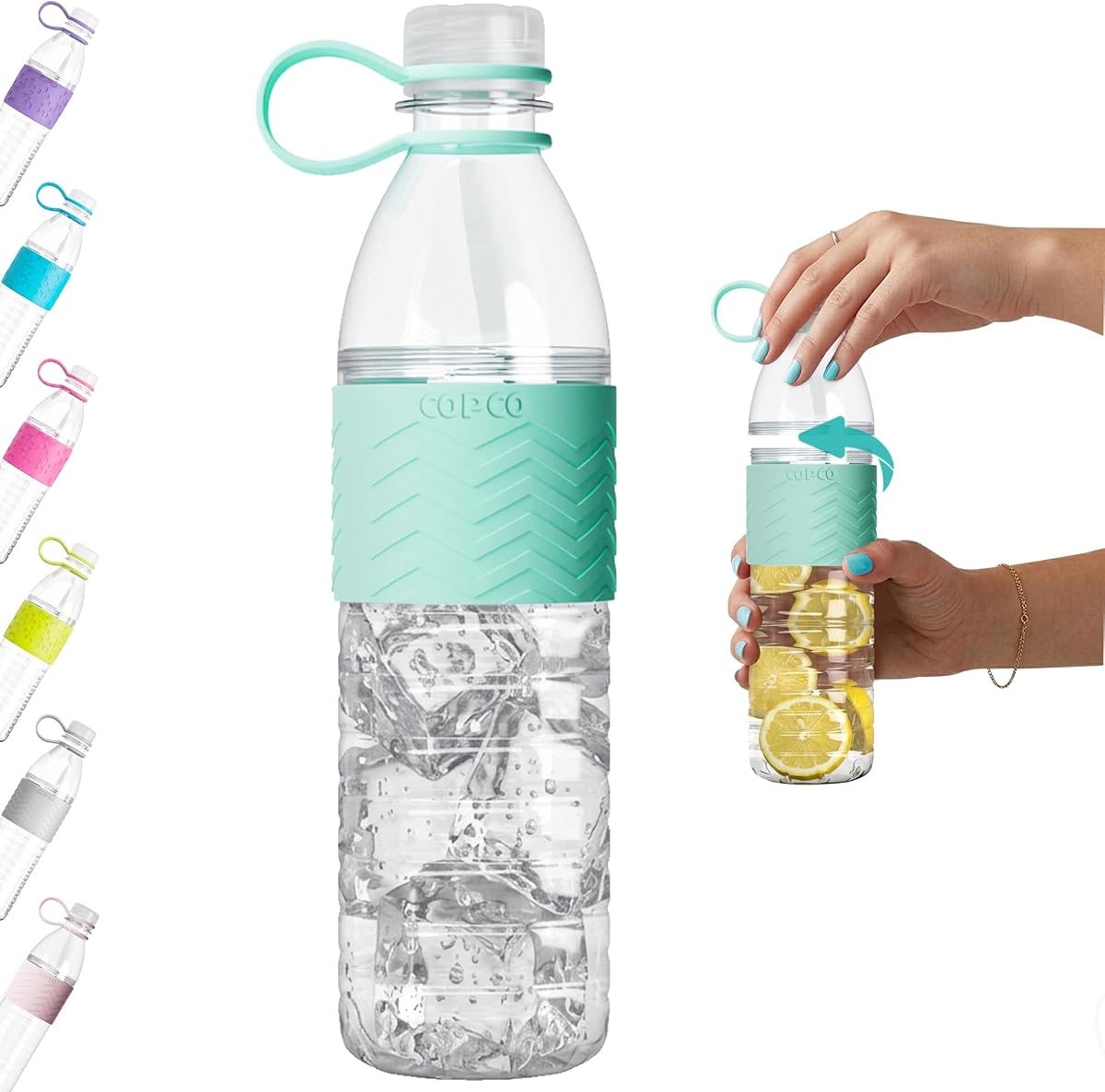 Copco Hydra Botella de agua Tritan de 20 oz con tapa a prueba de fugas y agarre texturizado - Sin BPA, apta para lavavajillas, fácil de abrir para hielo y frutas - Se adapta a portavasos, liviana, duradera (Robins Egg Blue) | Botella reutilizable Tritan sin BPA con tapa a prueba de fugas, diseño de cuerpo abierto giratorio, ideal para gimnasio, viajes y uso diario
