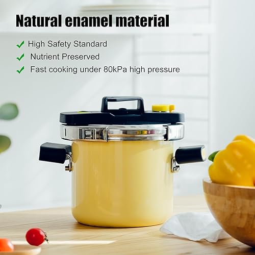 Miniatura 8 de QINGHOU Mini olla a presión de doble tapa de esmalte natural de 2.6 cuartos de galón, sistema con una sola mano, olla multiusos para pasta, adecuada