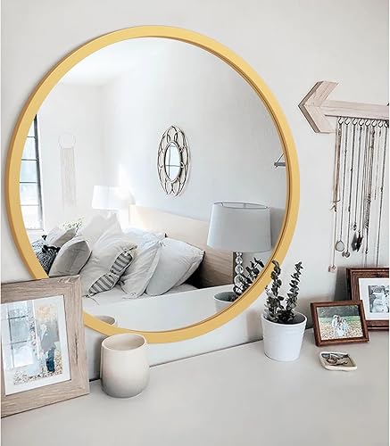 Miniatura 241 de JJUUYOU Espejo circular de pared redondo para baño, espejo de tocador gris, pequeño círculo decorativo para pared, marco de madera, espejo