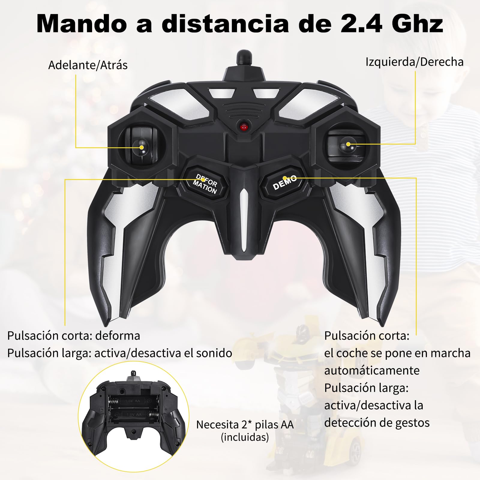 Yellcetoy Transform Juguete Coche Teledirigido, Coche Robot con el Gesto de la Mano Sening Luz Intermitente Música y Efecto de Sonido, Transformador RC Car con Baterías para Niños 3-10 Años Amarillo