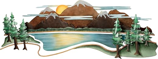 Touch of Class Moutain View Metal Wall Sculpture Multi Earth - Made of Steel - Metallic Art Decor for Bedroom, Living Room, Office, Lodge - Large Horizontal Landscape Artwork