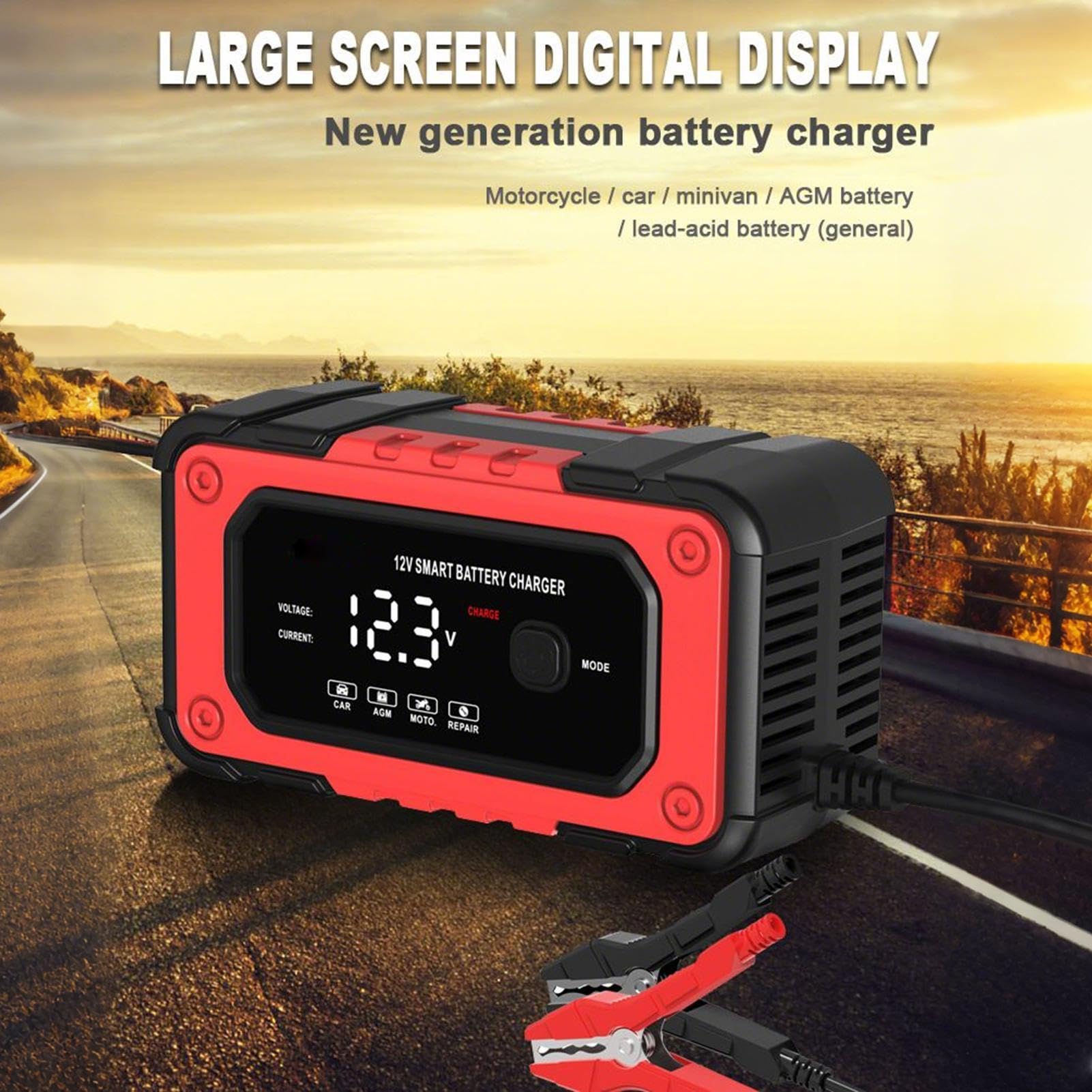 Prostownik Samochodowy Automatyczny Konserwator Z Wyświetlaczem LCD I | Ładowarka Podtrzymująca 12 V 6 A Do Samochodów, Ciężarówek, Motocykli, Łodzi, ATV, SUV-ów, Kamperów i