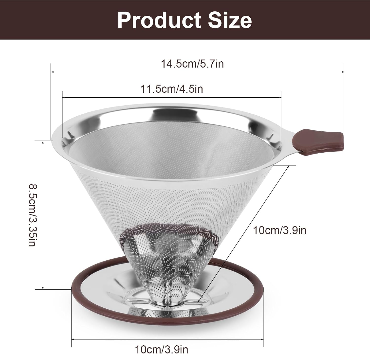 Reusable Stainless Steel Coffee Filters, Paperless Pour Over Coffee Filter for Making Hand Brew Coffee, with Cleaning Brushes and Spoon image 3