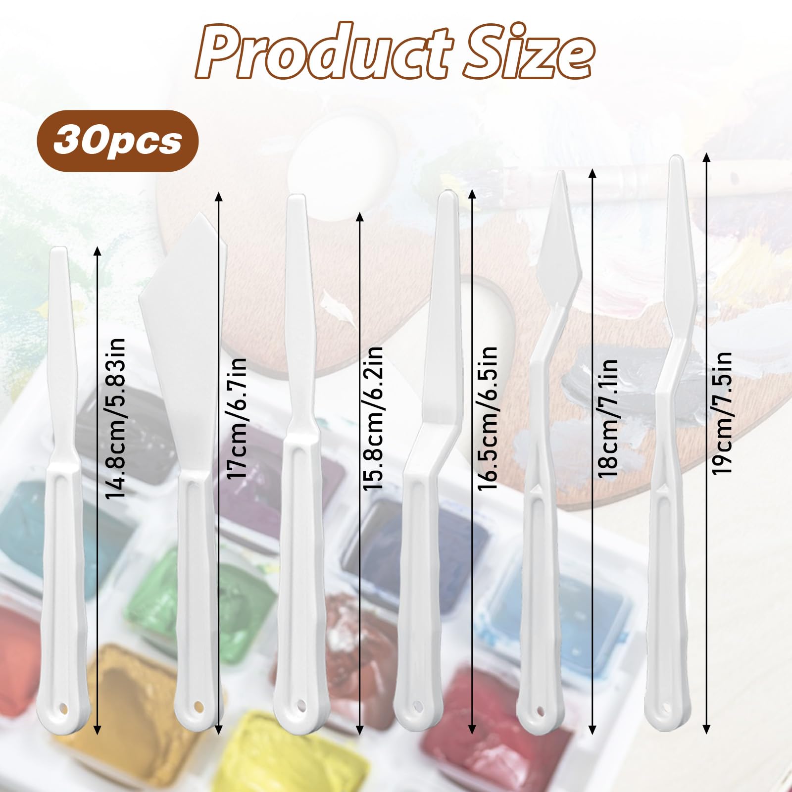 30 Pcs Paint Spatula Tools Plastic Painting Palette Knives White Art Artist Knife Tools Thin and Flexible Art Pallet Knife Palette Knife Set for Oil Acrylic Painting Color Mixing