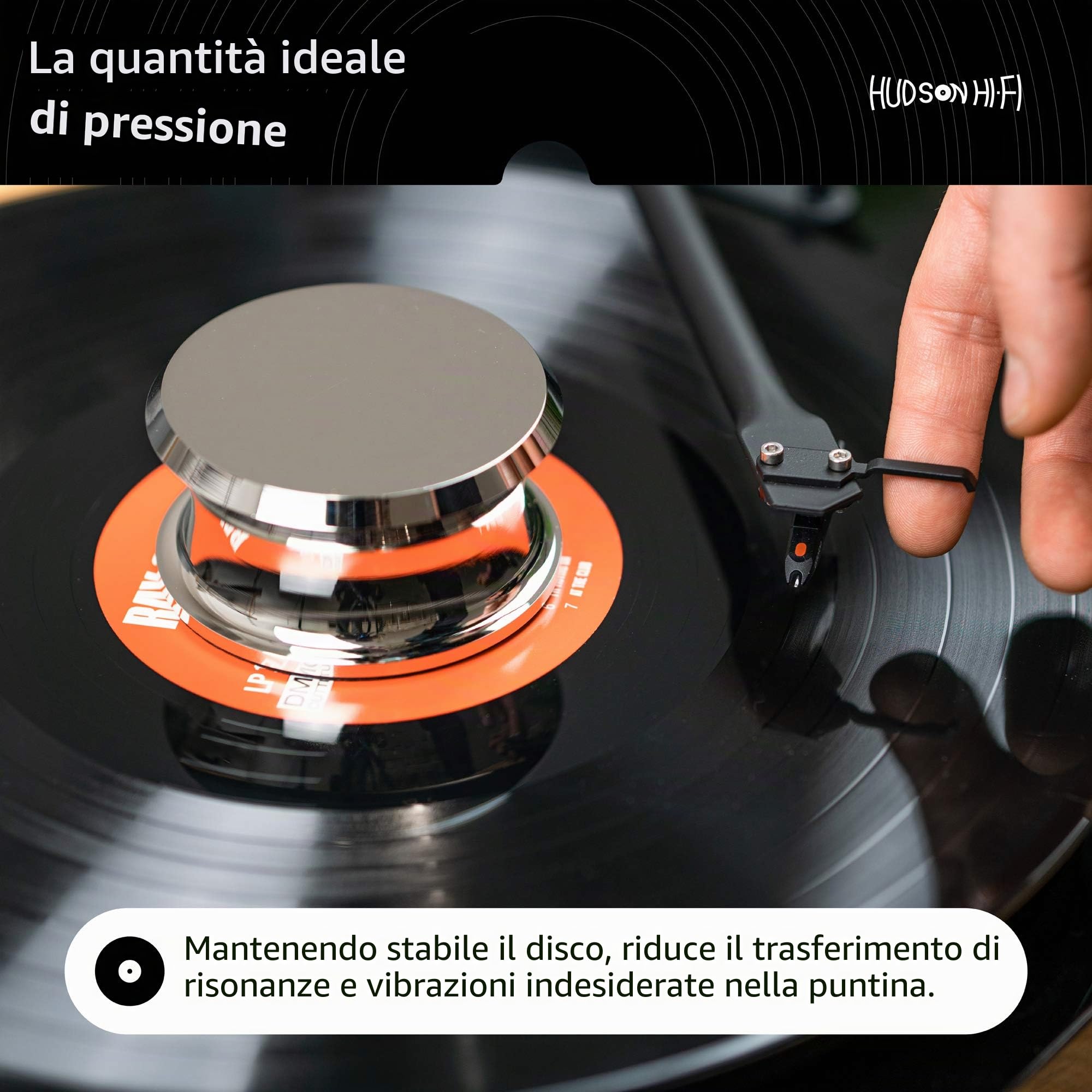 Hudson Hi-Fi BigBen - Stabilizzatore per pesi record con cuscinetto protettivo in pelle, peso per giradischi in vinile da 368,5 g, resistente ed elegante, adatto a qualsiasi giradischi, cromato