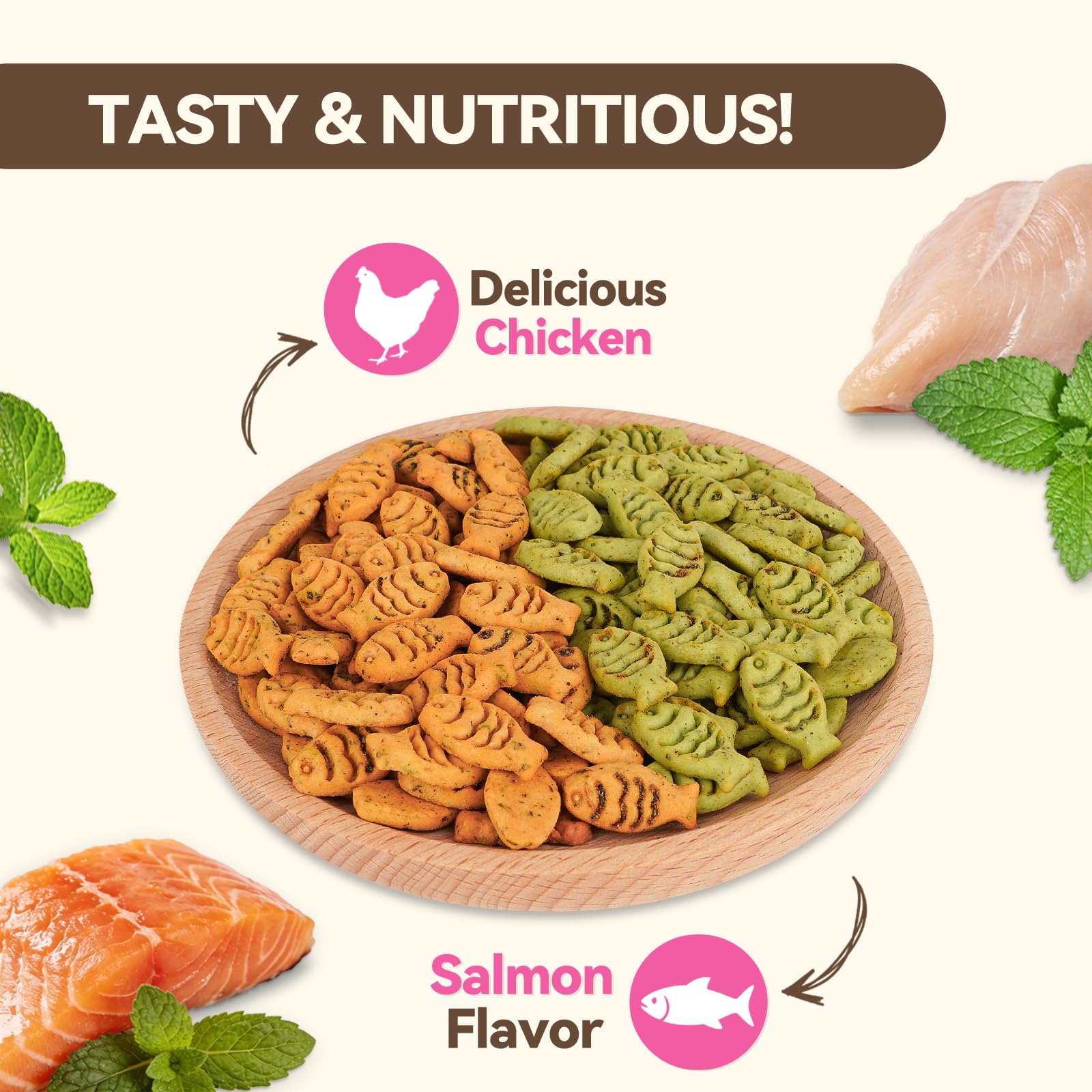 Golosinas para Gatos con Hierba gatera, bocadillos para Gatos con Sabor a Pollo y salmón, golosinas de Entrenamiento para Gatos, crujientes