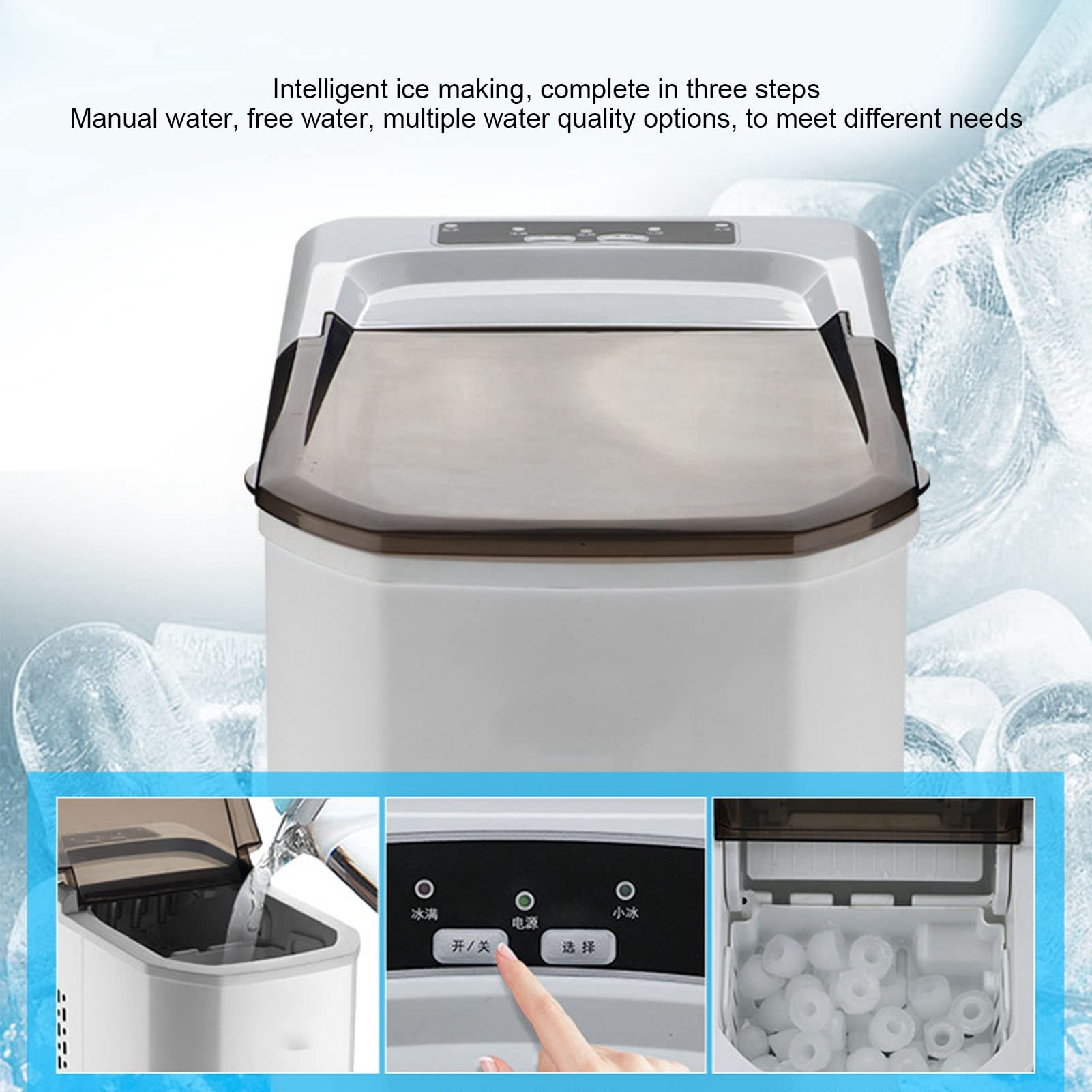 Chrees Máquina para Hacer Hielo, Mini Máquina de Hielo Portátil para Encimera, para el Hogar, Bar, Cocina, Tanque de 1,5 L, 9 Cubos en 6-10 Minutos