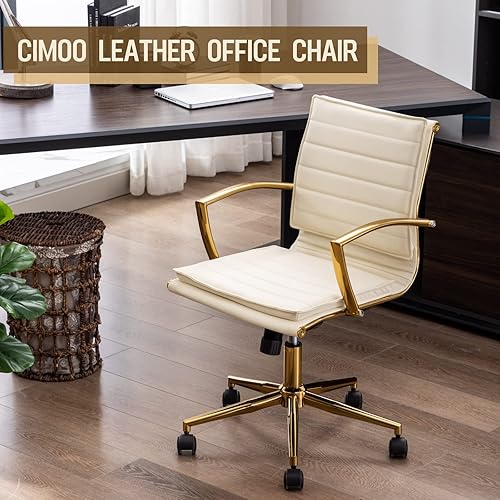 Miniatura 7 de Silla de oficina de cuero beige Silla de escritorio pequeña Silla de oficina ejecutiva dorada con ruedas Silla de brazo giratorio Sillas de tareas