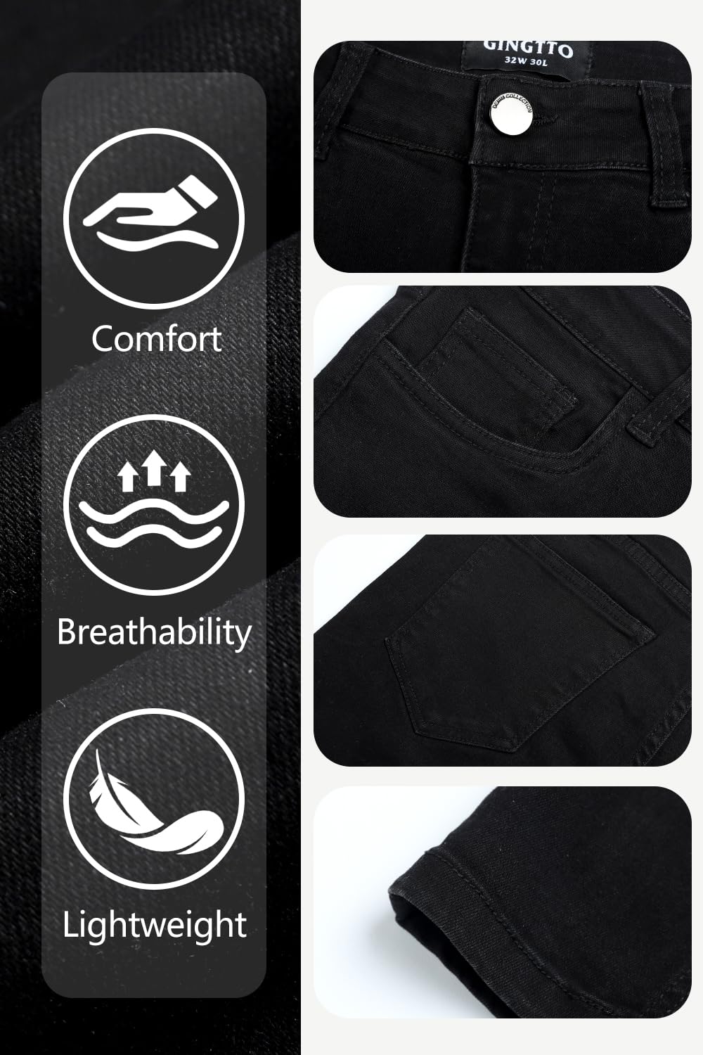 GINGTTO Jeans Homme Pantalon Skinny Élastique Slim Fit Extensible Tapered Denim Pants