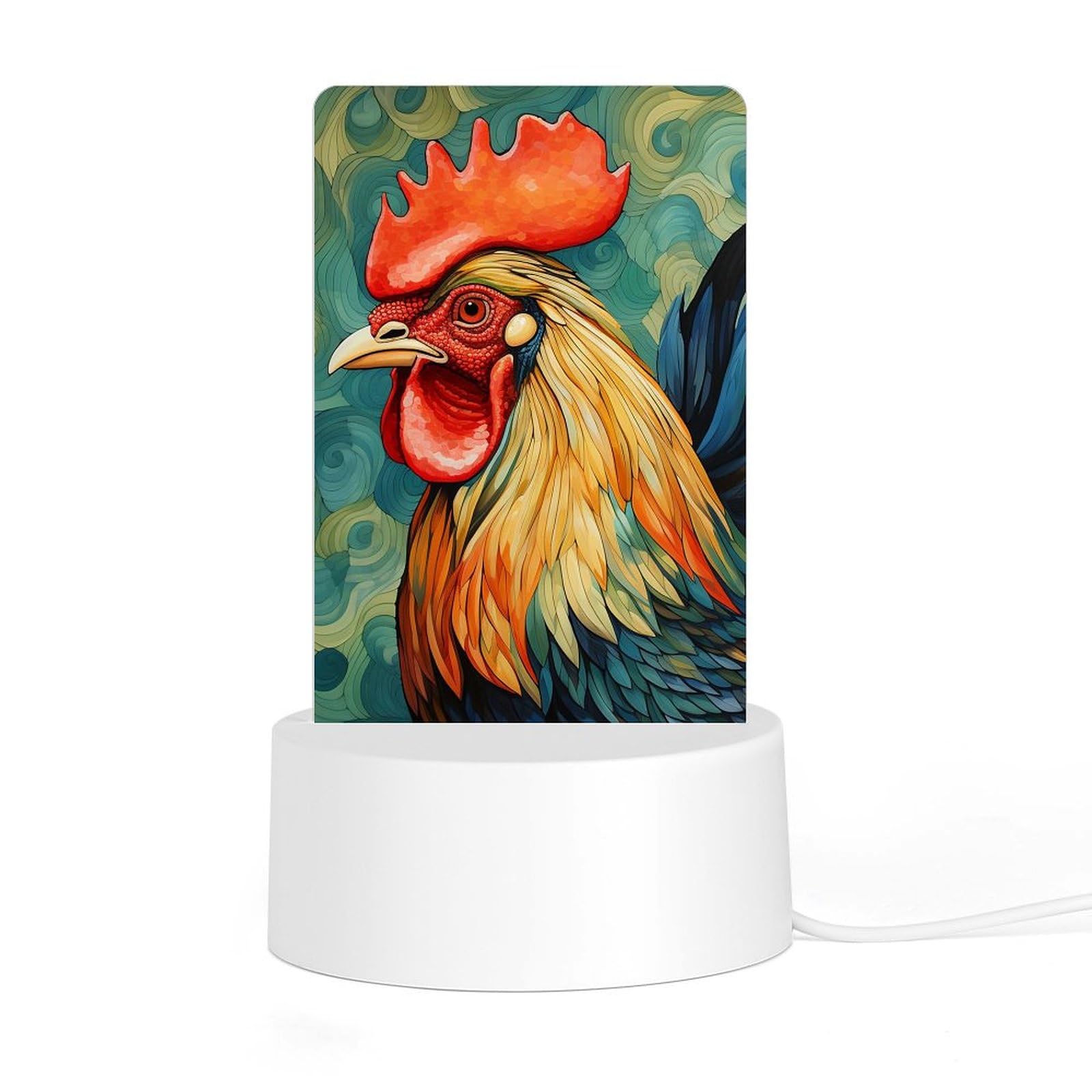 JTREHY Acrylic Night Light with Base Chicken Art Print Desktop Night Light LED Bedside Night Light for Bedroom Bathroom Hallway Holiday Gift