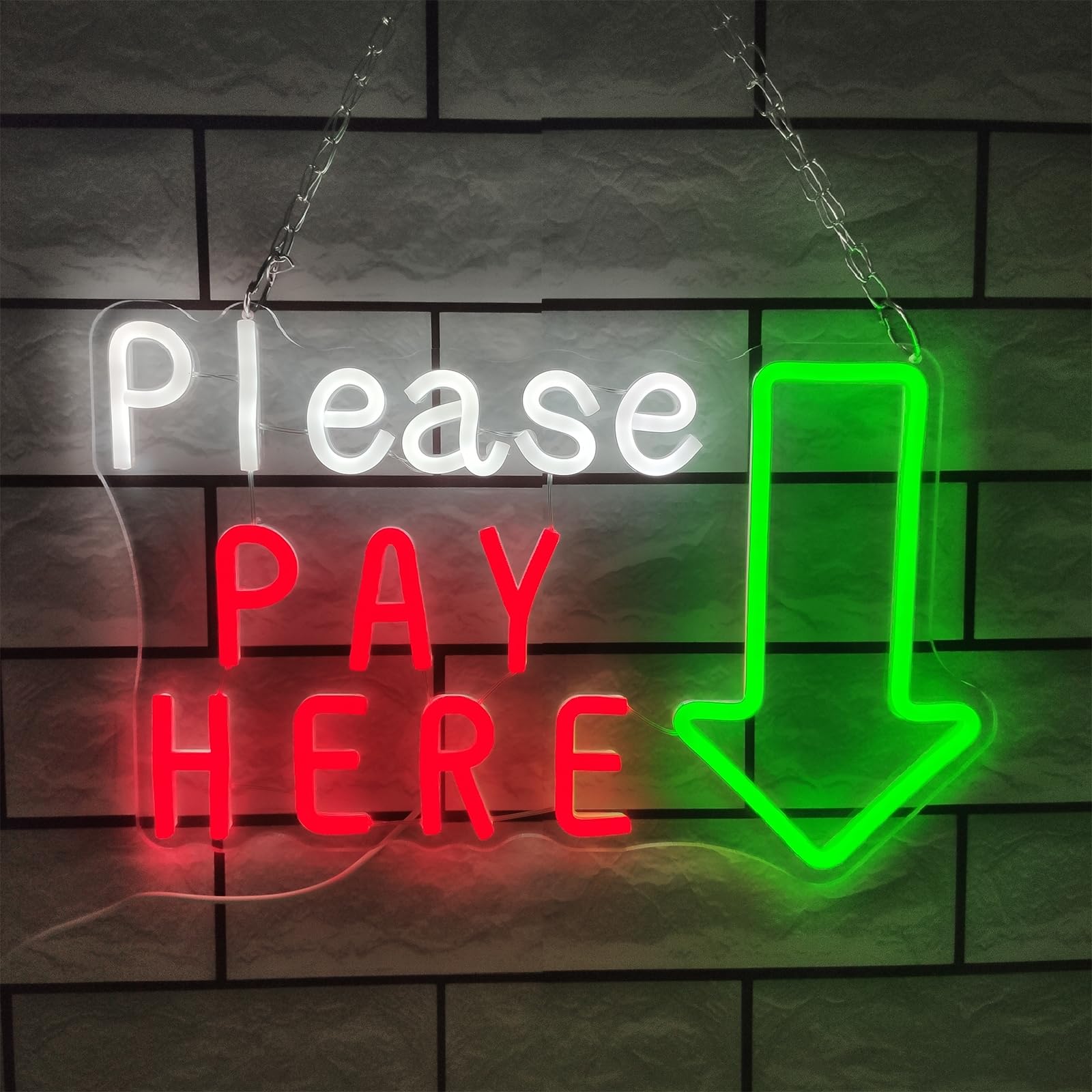 Rewis One Color Please Pay Here Neon Sign, Checkout Counter Led Neon Light With 3 Gears Dimming, Usb Powerd Neon Light Up Sign For Hotel Bar Shopping Mall Checkstand Decoration,40X26cm
