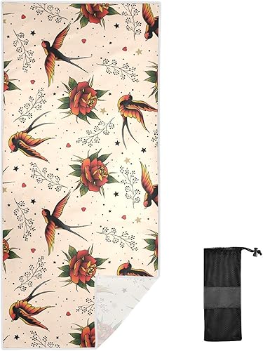 Miniatura 8 de Old School Tattoo - Toalla de playa de secado rápido, absorbente, toalla ligera a prueba de arena para gimnasio, yoga, deportes y natación, 31 x 71