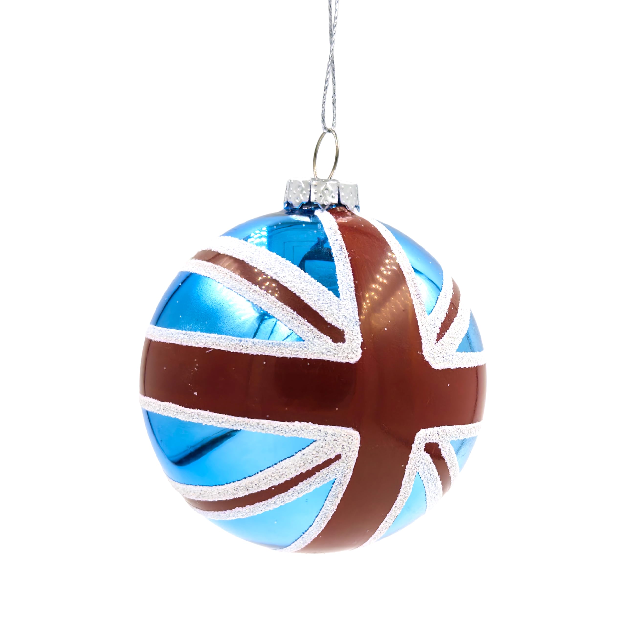 Union Jack Tree Bauble – 8cm Hand-Painted Ornament for Christmas & National Celebrations, Red White and Blue Patriotic Ball
