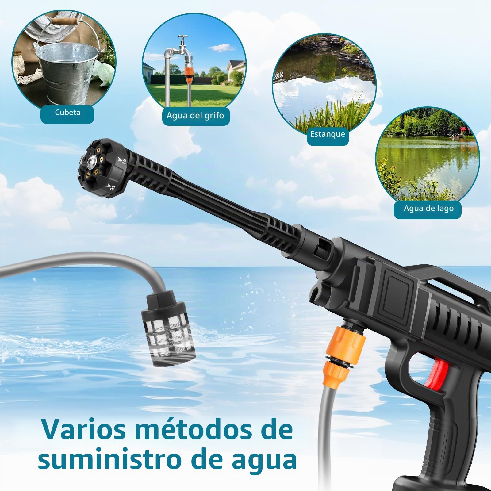 Sararoom - Limpiador de alta presión inalámbrico (máximo 80 bar, 270 l/h, pistola de alta presión con batería, portátil a presión Washer | 2 baterías, boquilla ajustable 6 en 1, manguera 5 m, para