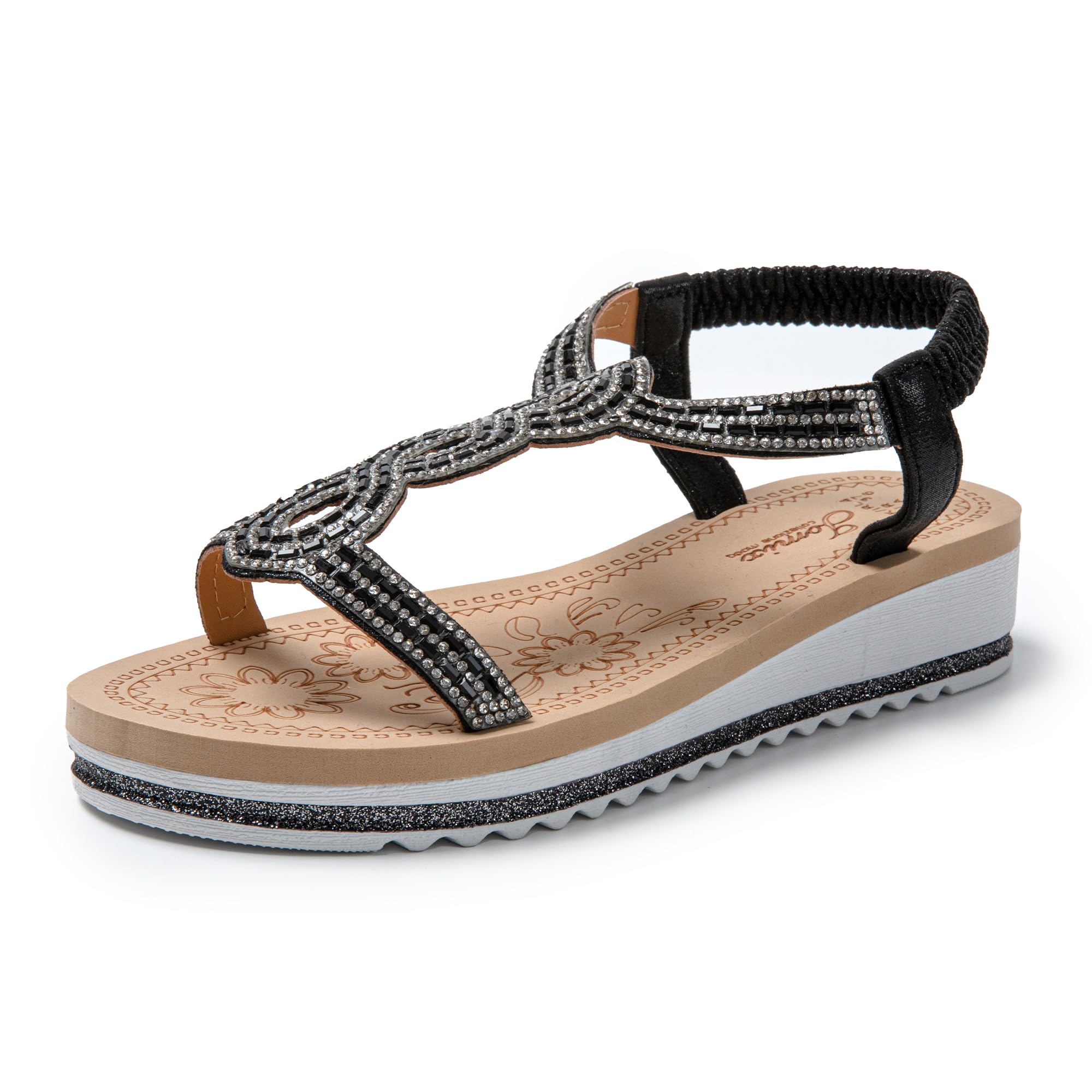 JOMIX Sandali Donna Estivi Zeppa con Strass e Chiusura Elastica Regolabile