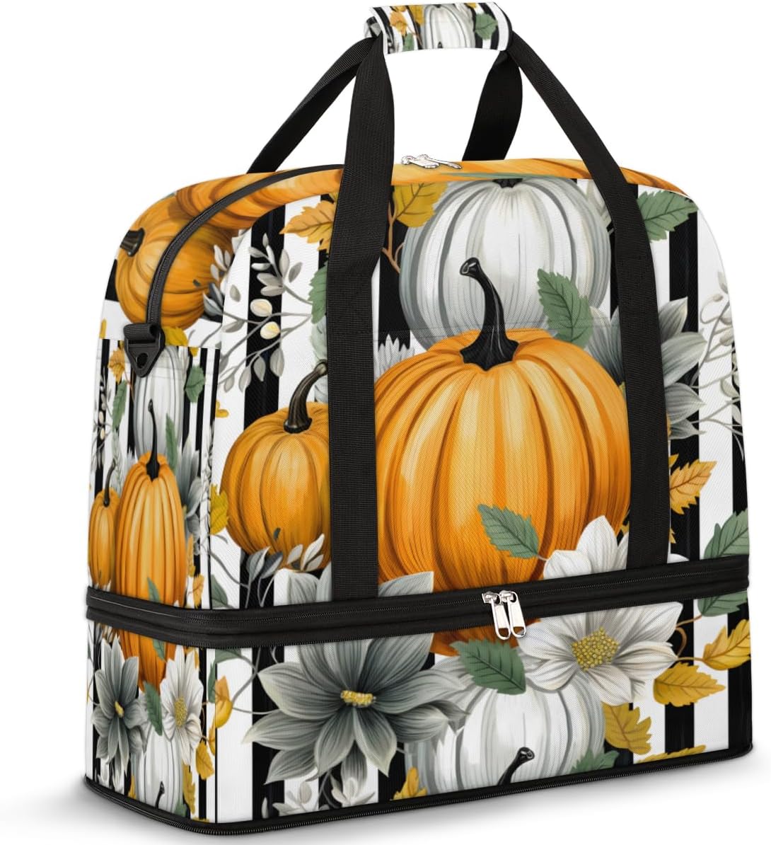 QsirBC Pumpkin Funny Gym Bag for Women Duffle Tote with Shoes Compartment Men Weekender Duffel for Dance Travel Sports Swimming Overnight