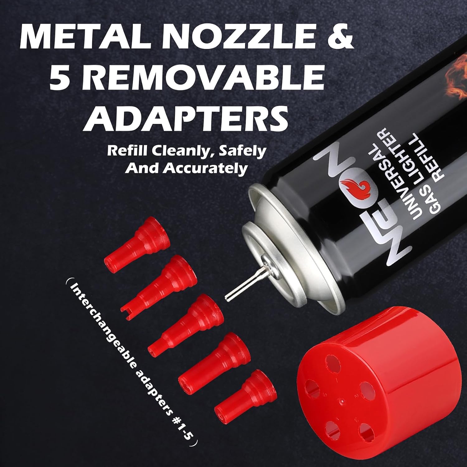 NEON Butane Fuel 300ml, 5X Premium Refined Butane Refill for Torch Lighter, 0 Impurities Lighter Fluid with Metal Nozzle & 5 Butane Gas Refill Adapters for Culinary, Welding, and DIY (12 Cans)