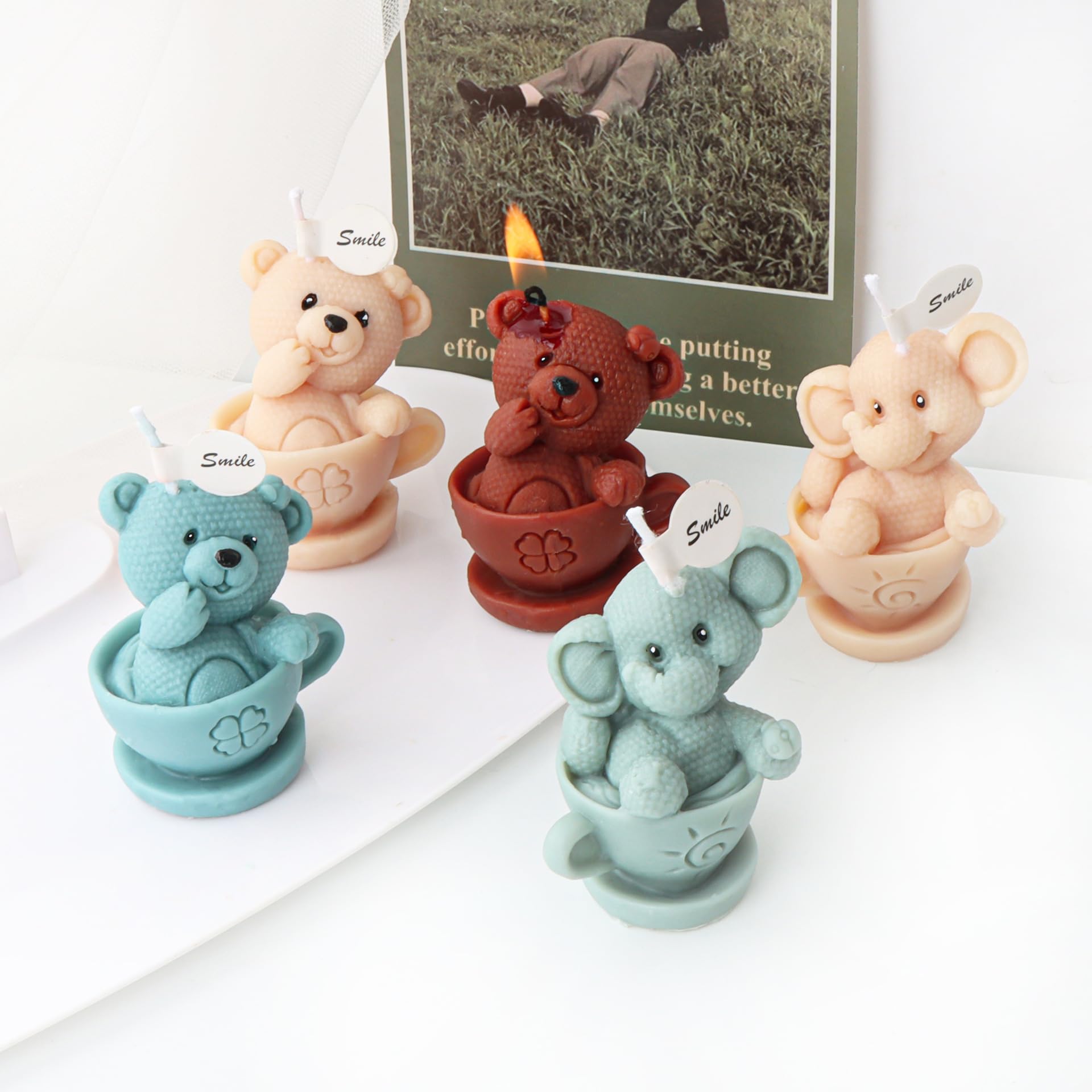 Xidmold 2 pezzi tazza elefante orso candela stampo 3D animale elefante orso stampo in silicone per fondente, cera di soia, sapone, gesso, resina epossidica, artigianato