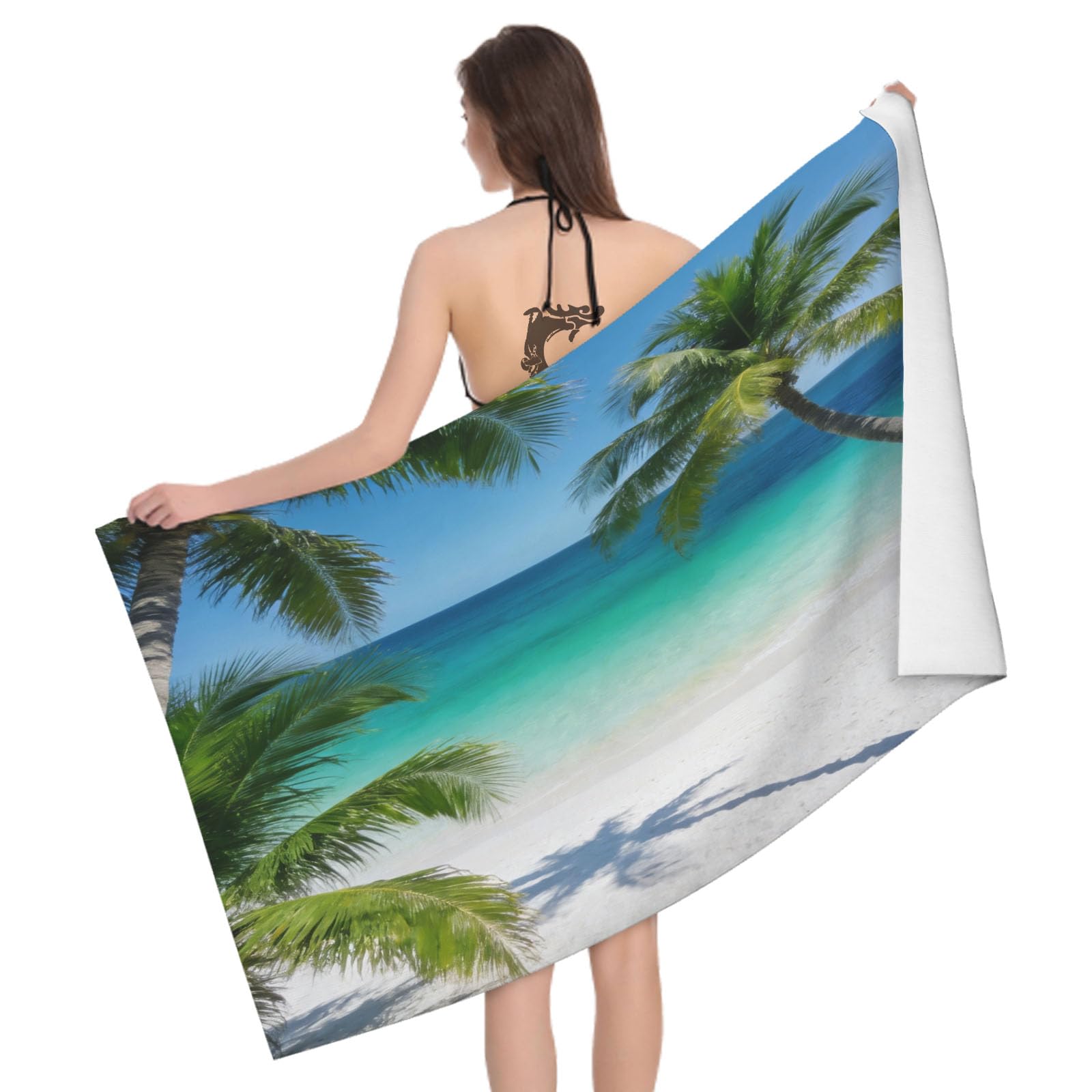 Leichong 3D Tropical Beach Landscape Beach Towel Microfiber Soft Quick Dry for Adults, Vacation Theme Bath Towel Lightweight Soft Absorbent for Travel Swimming Pool Sports, 75 x 150 cm