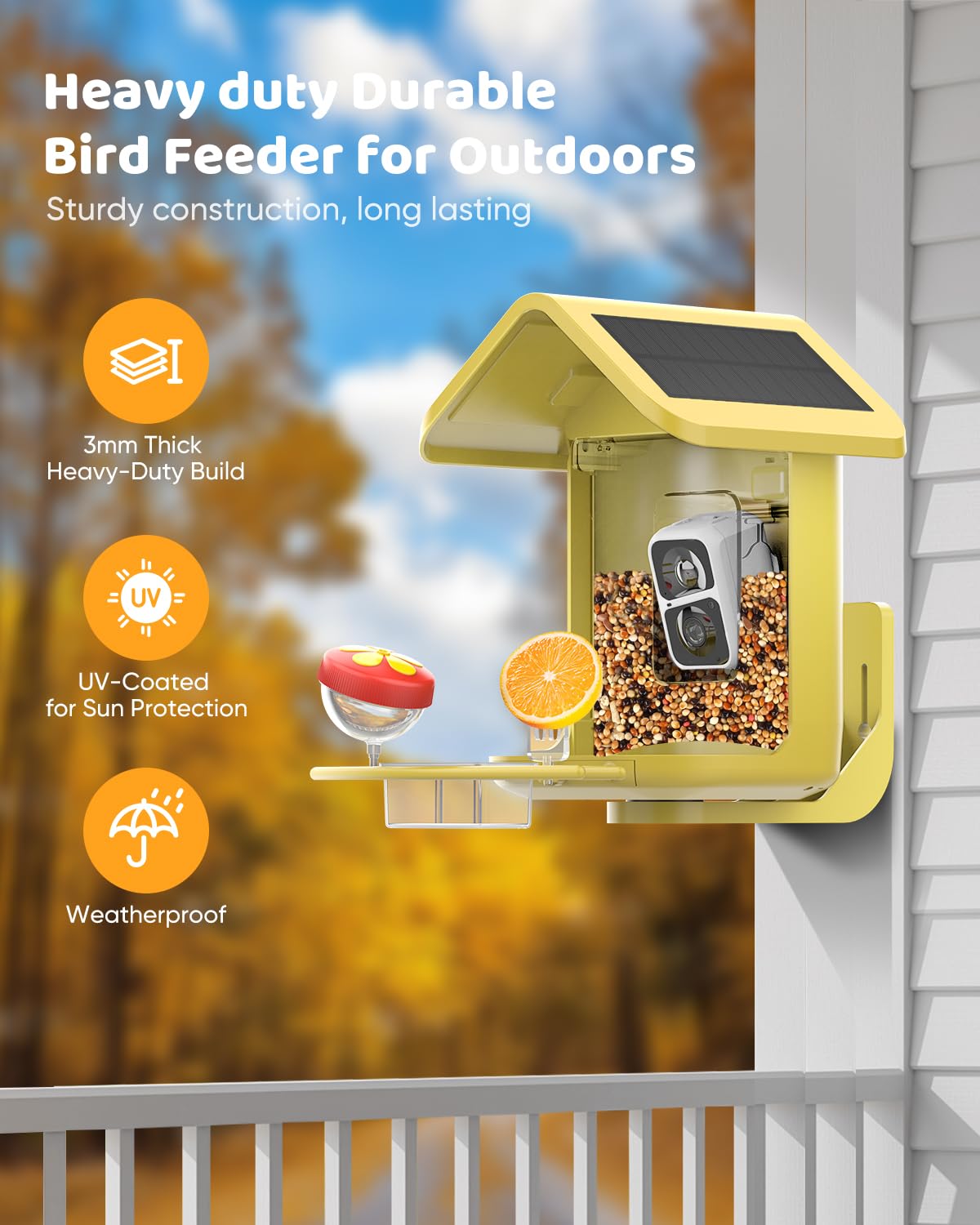 Comedero para pájaros con cámara con energía solar: cámara inteligente, alimentador de pájaros de vapor vivo 2K para exteriores, fotos de 5 MP, identificación de IA, gran capacidad de 1.8 L, regalos