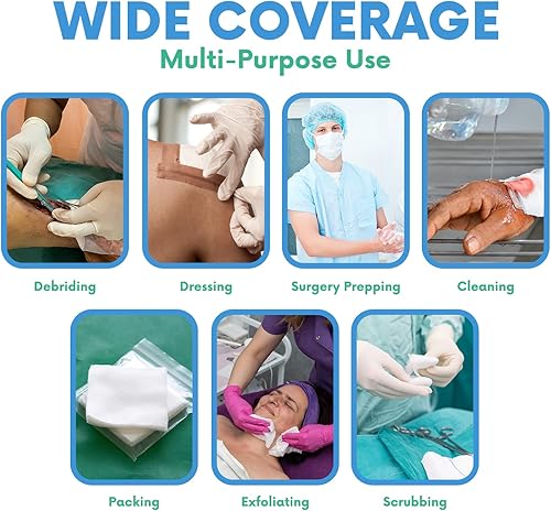 Miniatura 6 de Almohadillas de gasa estériles grandes de 4 x 4, paquete de 50 unidades, algodón tejido de 12 capas, esponjas de gasa médica envueltas