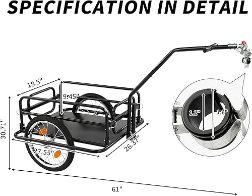 Miniatura 7 de Ktaxon Remolque plegable para bicicleta, remolque de bicicleta con capacidad de carga inigualable, neumático de 16 pulgadas, acoplador universal,