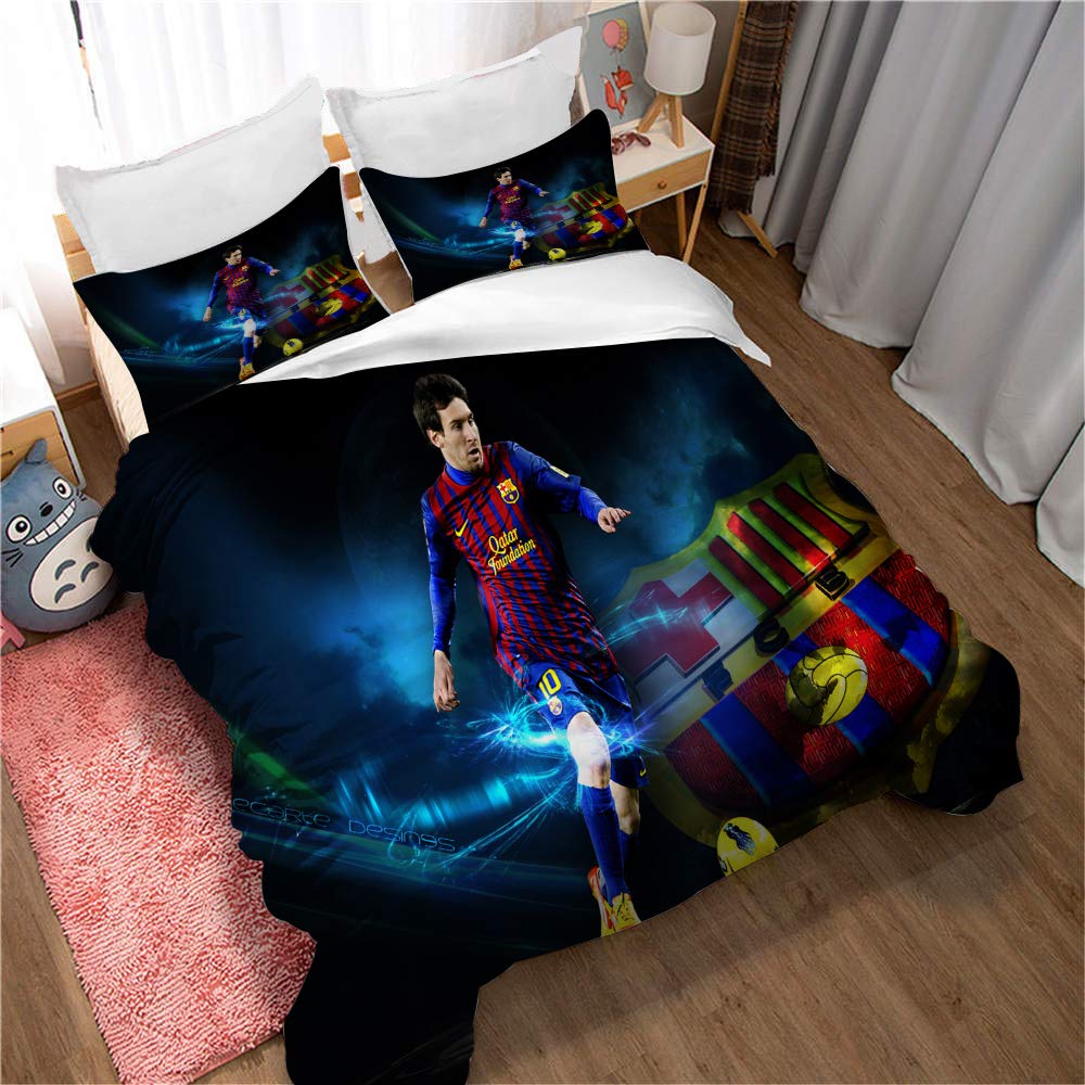 Ste-X Ropa de Cama, Funda nórdica con Estampado de Lionel Messi de fútbol, Microfibra, Incluye 2 Fundas de Almohada 50 x 75 cm ((150x200cm)-Cama de 90,Estilo 05)