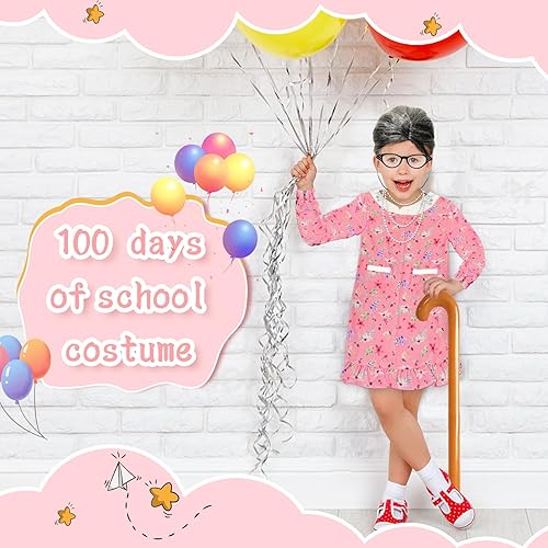 Miniatura 2 de MEPUSON Disfraz de anciana para niños, disfraz de 100 días de escuela, disfraz de Halloween, abuela, peluca de abuelita, accesorios de cosplay
