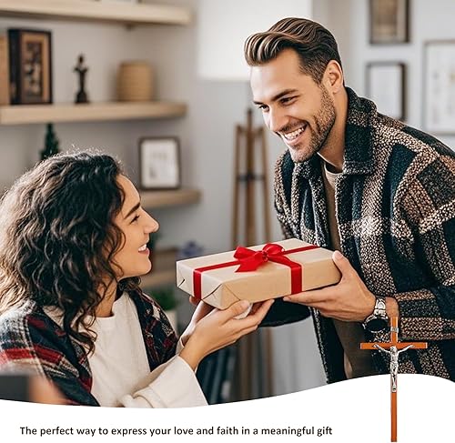 Miniatura 8 de Pietism Crucifijo de pared, cruces de Jesús de madera católica de 12 pulgadas para decoración de pared, crucifijo católico perfecto con rosario de