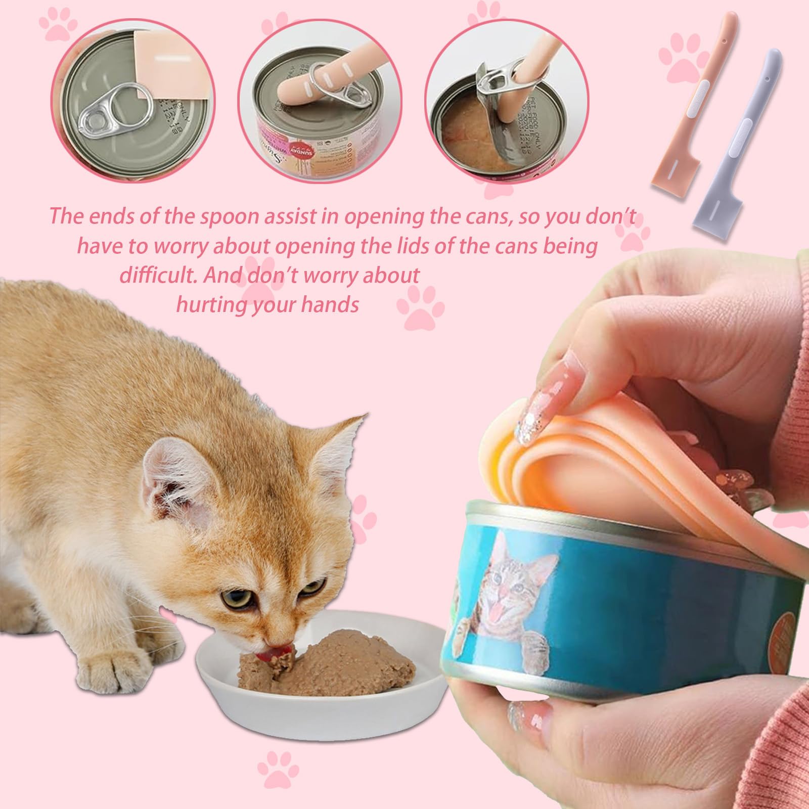 Tappi Lattine, 4 Pezzi Coperture per Lattine per Animali con 2 Cucchiaio per Cibo Umido per Gatti & 1 Apriscatole per Coperchio per Lattina di Cibo, Alimenti Coperchio per Cani e Gatti Adatto