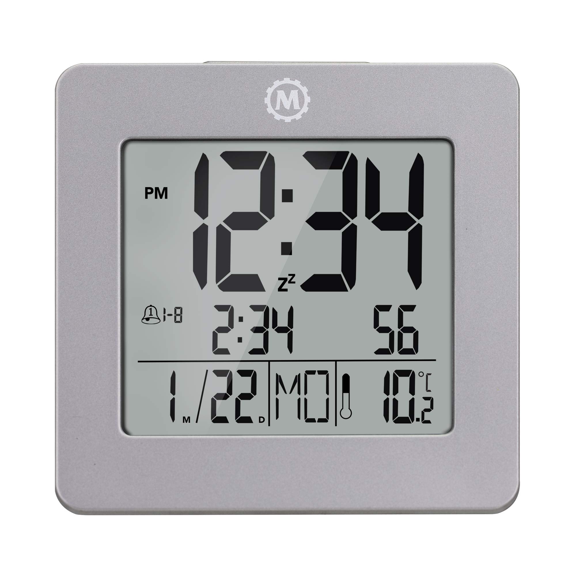Marathon Digital Desktop Clock, Graphite Gray - Easy-to-Read 3.5” Display with Temperature & Date - Includes Alarm with Snooze & Backlight
