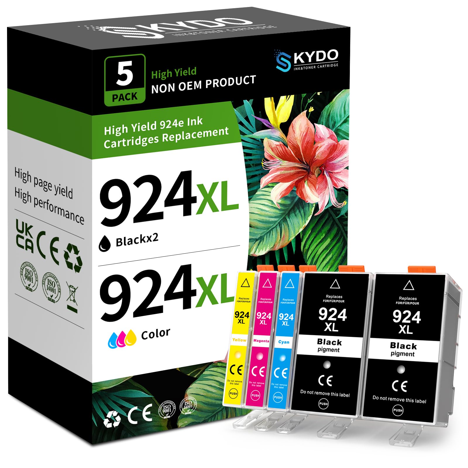 924 Cartuchos 924XL con Chip Compatibles para HP 924 EvoMore 924E 924XL para HP OfficeJet Pro 8120 8122 8123 8125 8128 8130 8132 8133 8134 8135 Cartuchos (5-per)