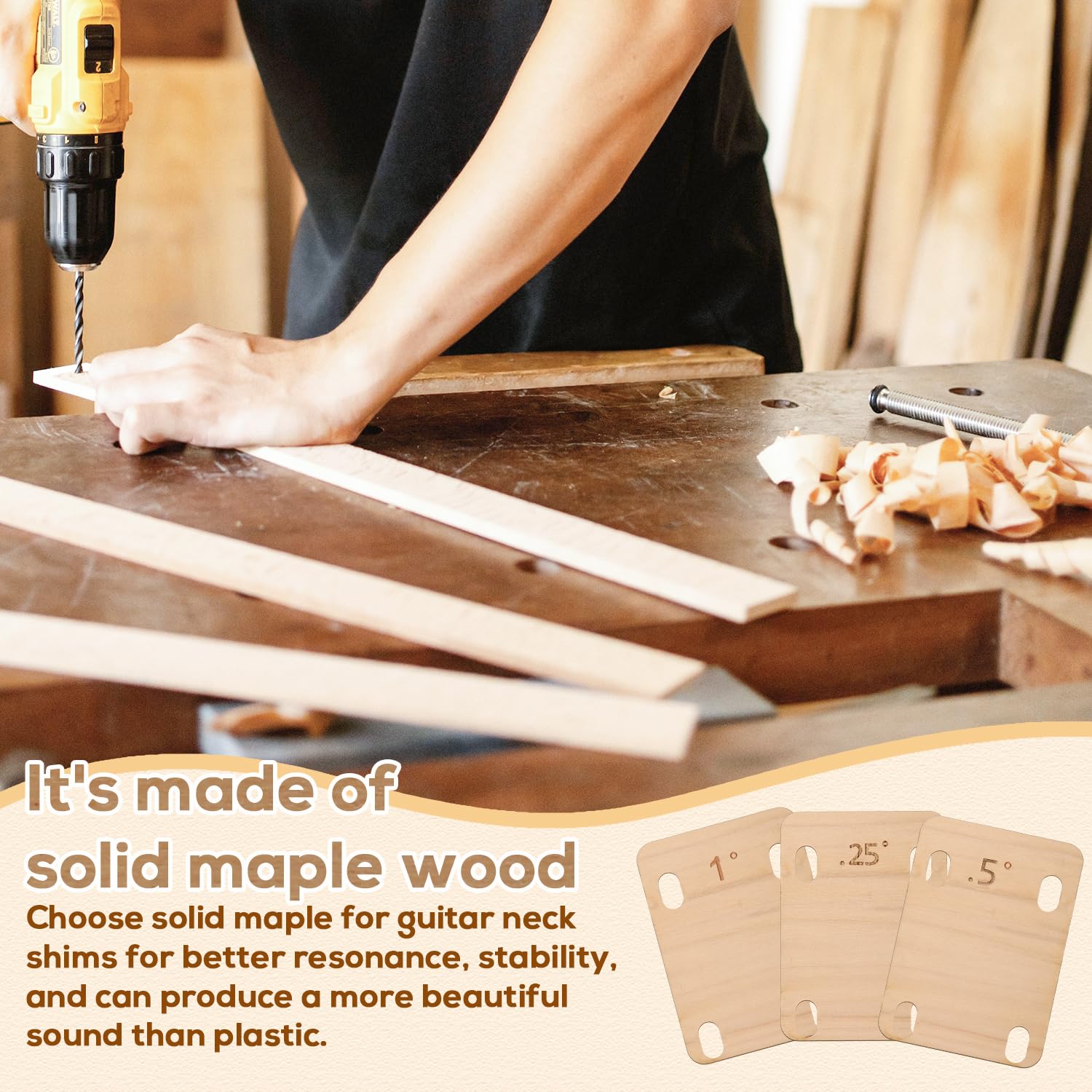 3 Spessori Per Manico Chitarra In Legno Di Acero - 0.25, 0.5 E 1 Grado Per Riparazione - Foto 11
