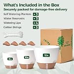 T4U Self Watering Pots 3 Pack (8/10/12 Inch), Planters with Water Level Window and Wick Rope for Busy People, Heavy Duty Floor Pot Set for Pothos, Snake Plant and Monstera Tree(White)