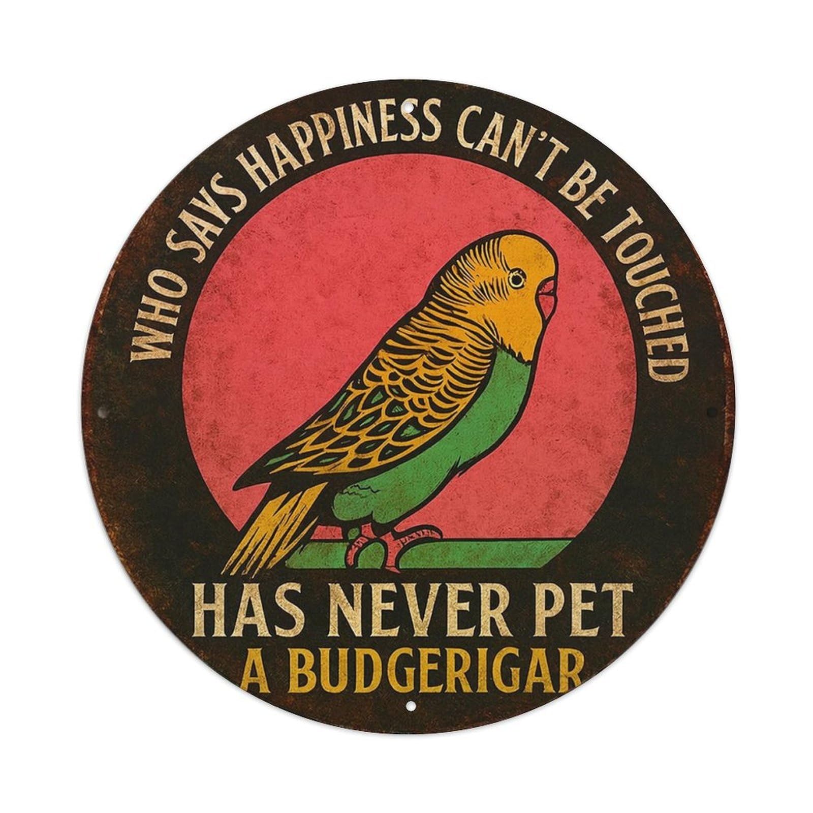 Parrot On Red Background With Text Retro Metal Sign Round Tin Sign, Vintage Decor Art Poster for Bar, Home, Man Cave, Kitchen, Laundry Room Gift 8x8Inch