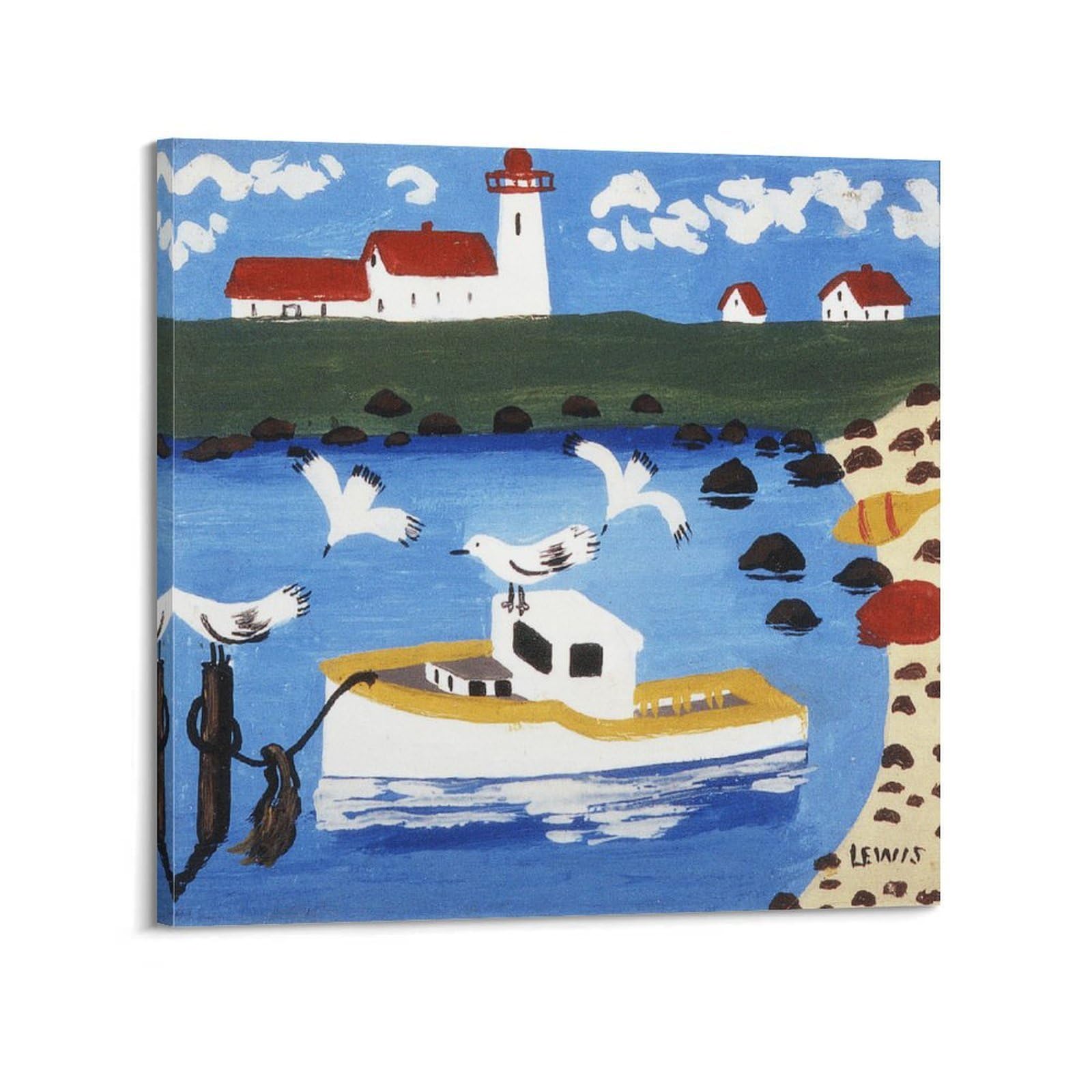 SJWINER Maud Lewis Painter Artwork Poster Wall Art Aesthetic Cover Poster Design Painting for Living Room Bed Room 16x16inch(40x40cm) Frame-style