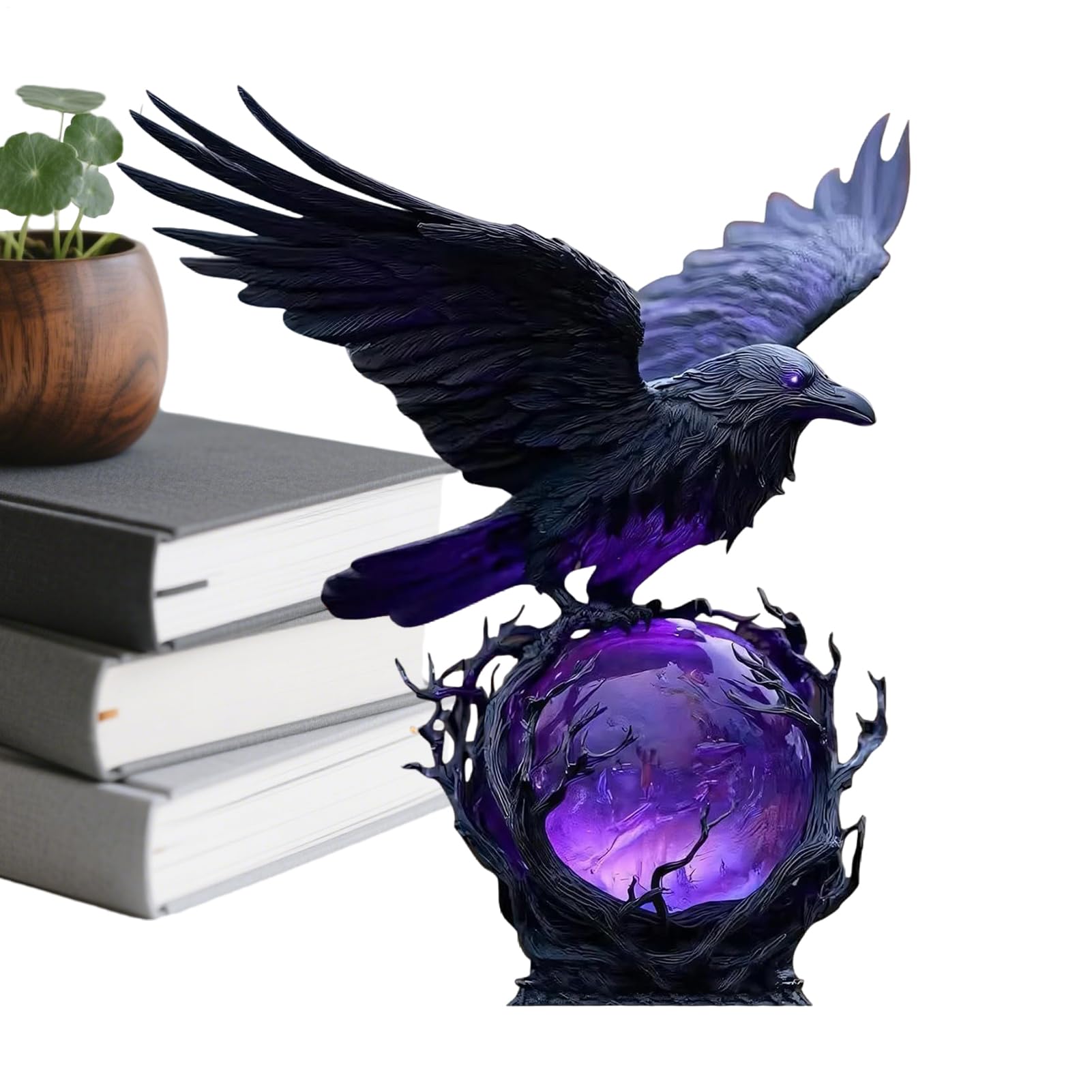 “Raven’s Moonlight” Gothic LED Crow Lamp – Mysterious Crow on Glowing Orb Sculpture, 3D Hollow Lantern with Soft Violet Light, Spooky Raven Gothic Home Decor Gift for Collectors