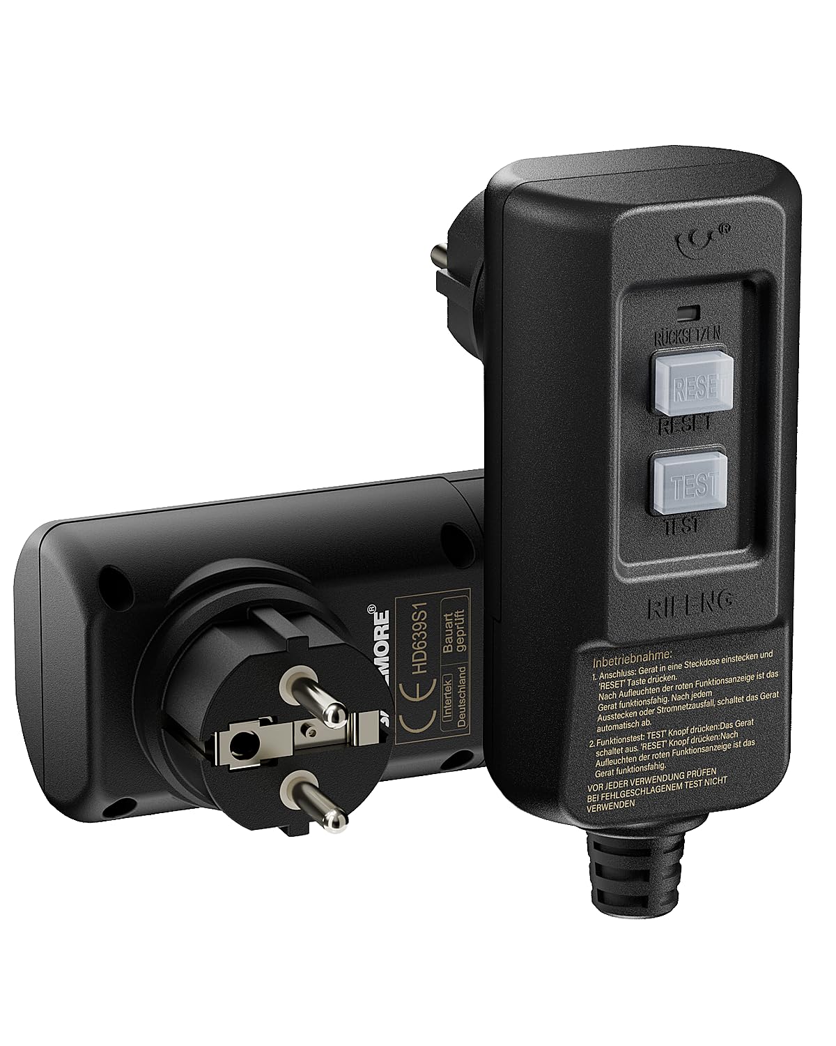 PRCD Fiche de protection personnelle 30 mA, 230 V/16 A FI - Conforme à la norme EN 61008/61009, avec affichage et bouton de test, IP54 - Pour la maison, le jardin et les appareils médicaux