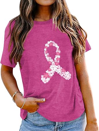 Breast Cancer Shirts Women Pink Ribbon Breast Cancer Awareness T-Shirt Cute Graphic Ribbon Tees