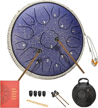 Steel Tongue Drum 14 Inches 15 Notes Hand Pan Drum Rain Drum Percussion for Meditation Yoga Musical Education Lotus Purple